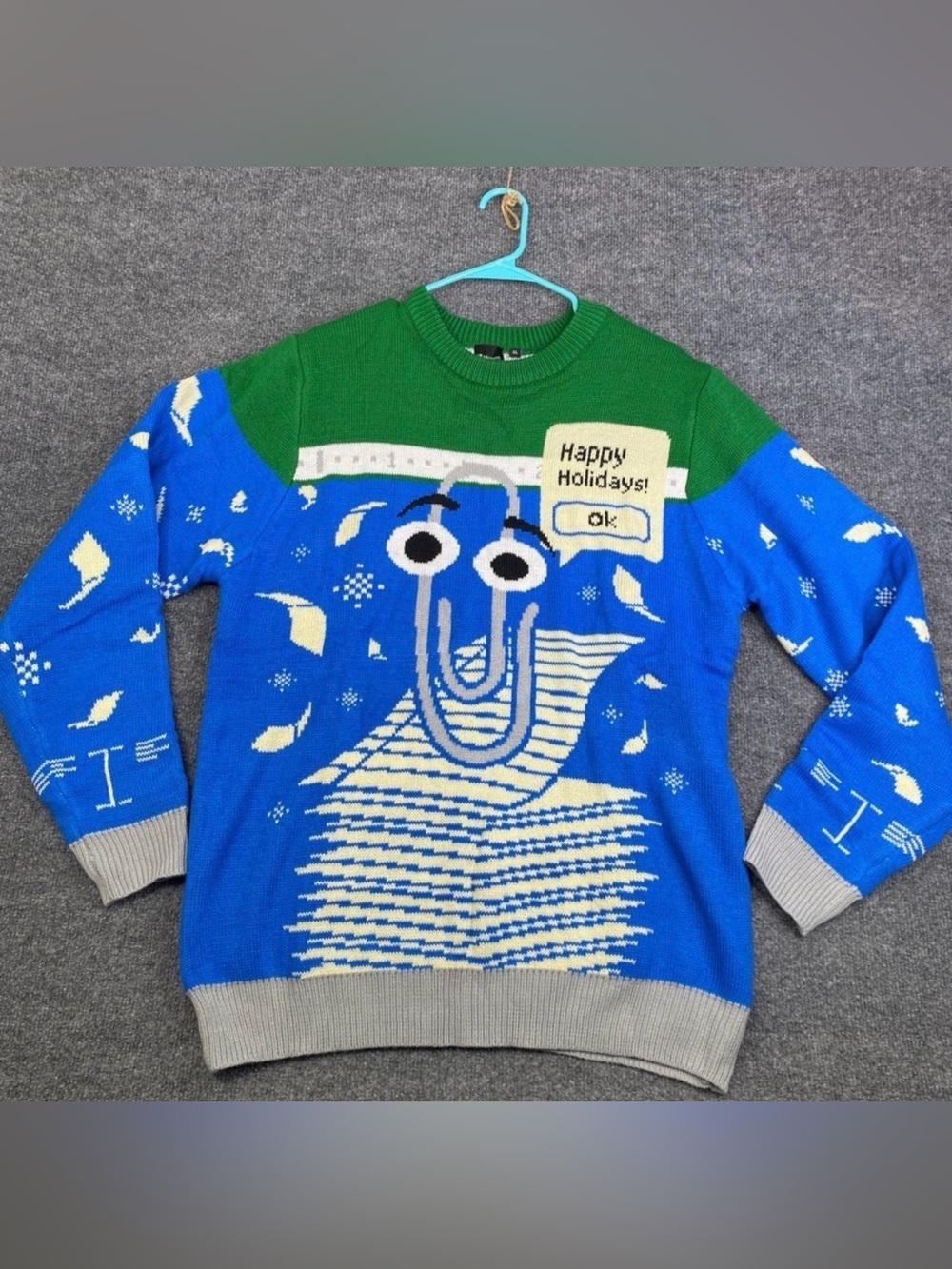 Microsoft Clippy 2022 Ugly Christmas Sweater Official Holiday Knit Never Worn